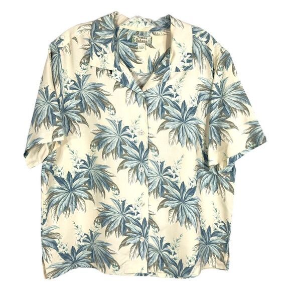 Tommy Bahama Large Top‎ Silk Button Down Short Sleeve Floral Tropical Tan 844 - Picture 1 of 10